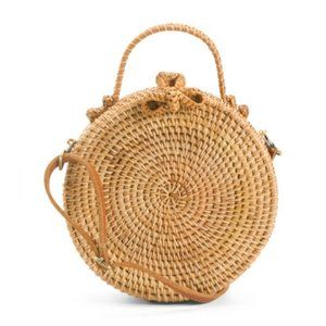 Handwoven Wicker Circle Crossbody Rattan Bag With